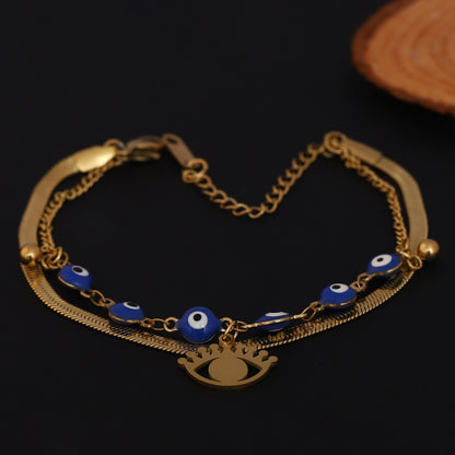 Elora Nazar Charm Dual Chain Bracelet – Royal Blue Protection Edition