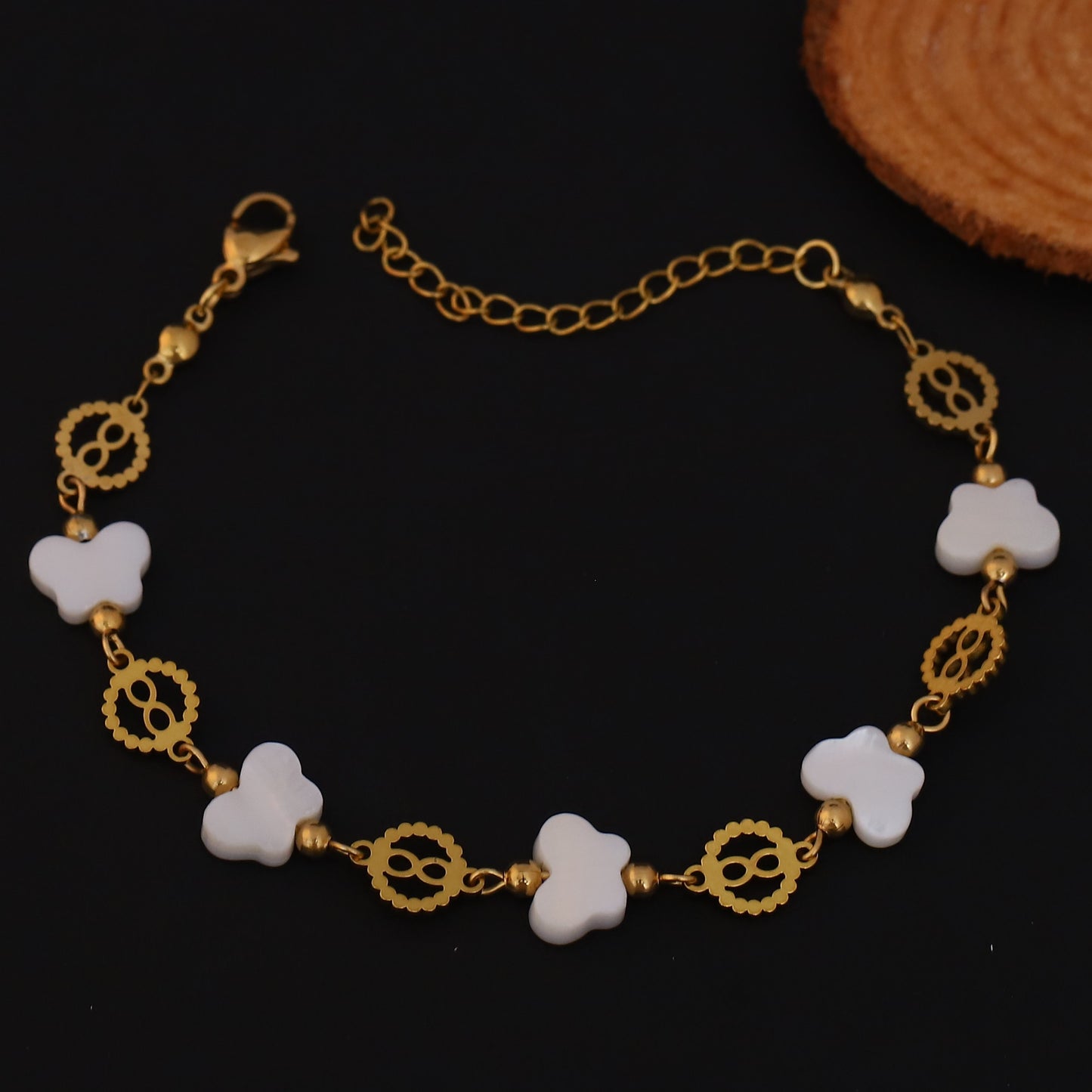 Elora White Butterfly Charm Bracelet with Golden Accents