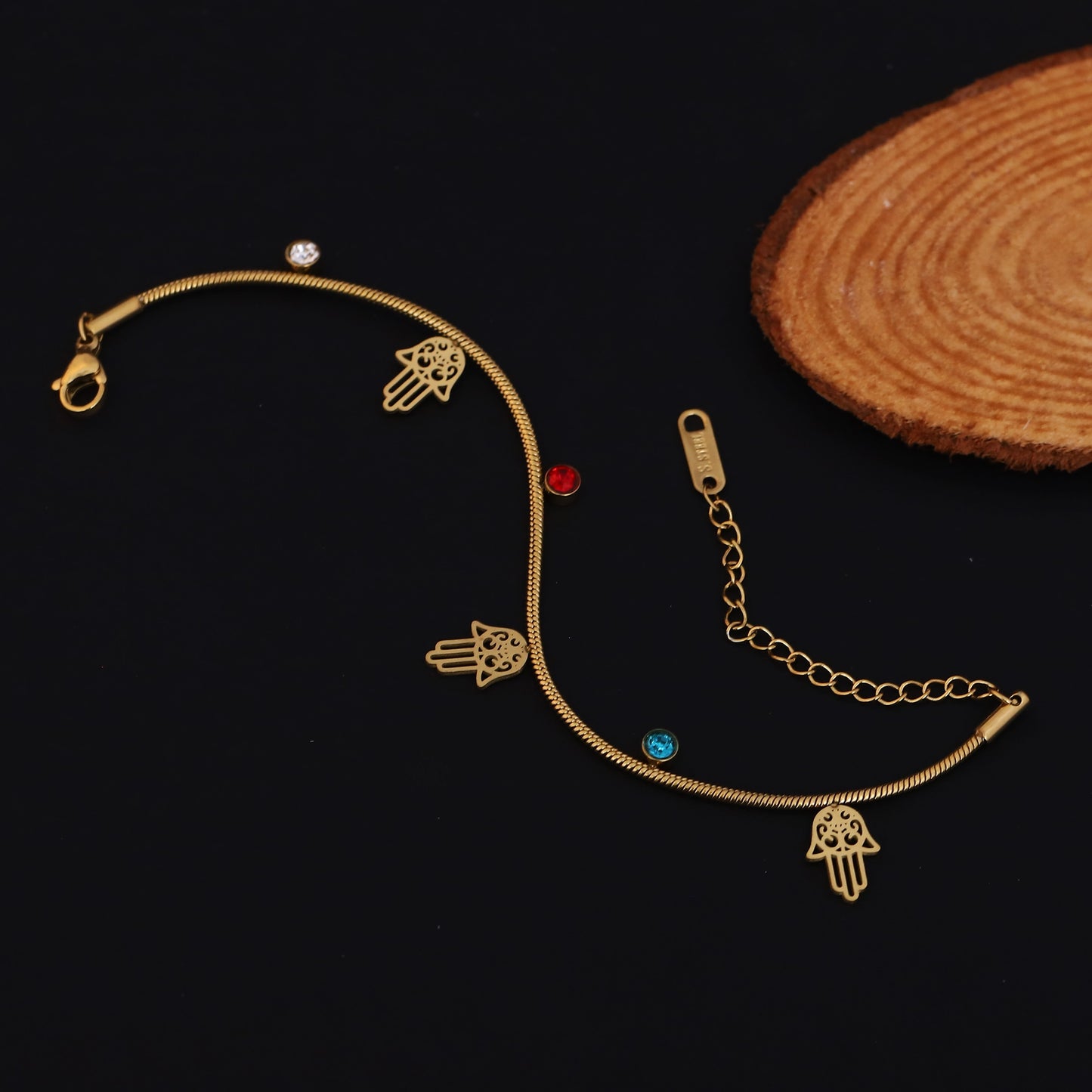Elora Gold Plated  Hamsa Hand Bracelet with Multicolor Stones