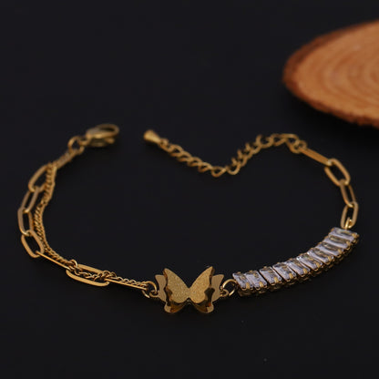 Elora Golden Butterfly Charm Bracelet with Crystal Accents