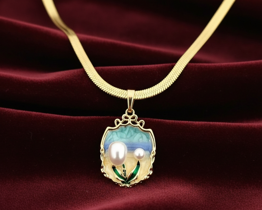 Elora Gold Plated Aurora Pearl Bloom Pendant - Necklace