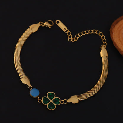 Elora Elegant Four-Leaf Clover & Blue Stone Gold-Plated bracelet
