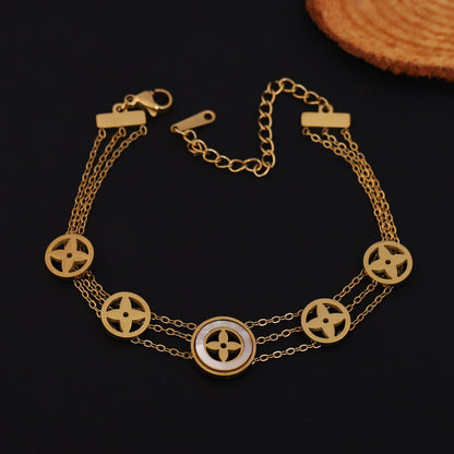 Elora Celeste Triple Chain Bracelet – White Enamel Luxe Edition