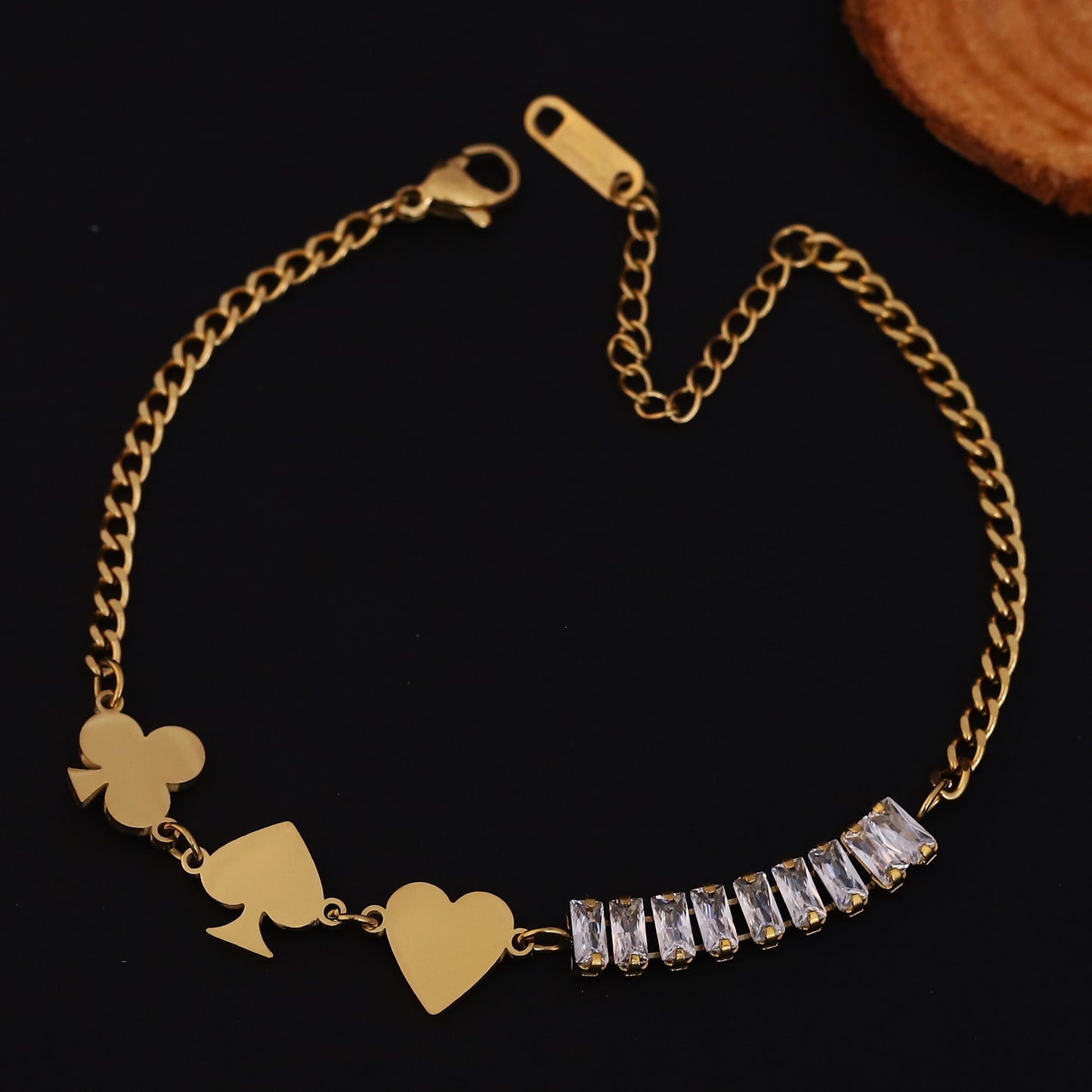 Elora Golden Card Suits & Crystal Charm Bracelet