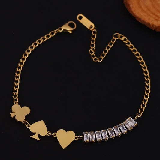 Elora Golden Card Suits & Crystal Charm Bracelet