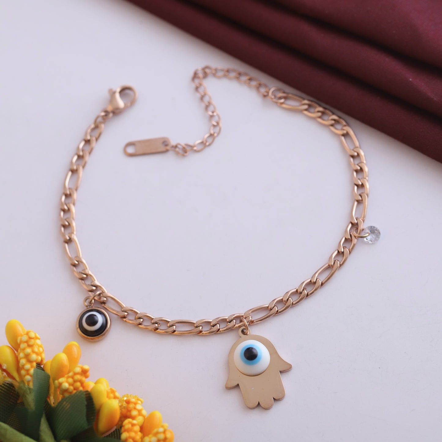 Elora Rose Gold Plated Hamsa Evil Eye Protection Bracelet