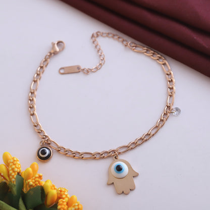 Elora Rose Gold Plated Hamsa Evil Eye Protection Bracelet