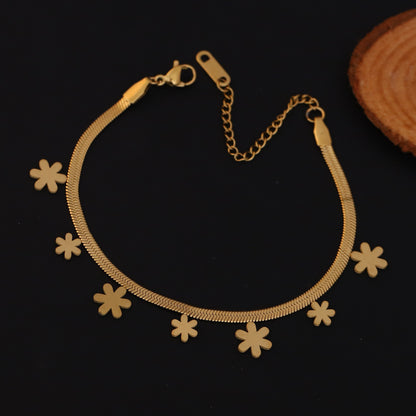 Elora Gold Plated Daisy Charm Herringbone bracelets
