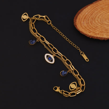Elora Evil Eye Charm Dual Chain Gold-Plated Bracelet