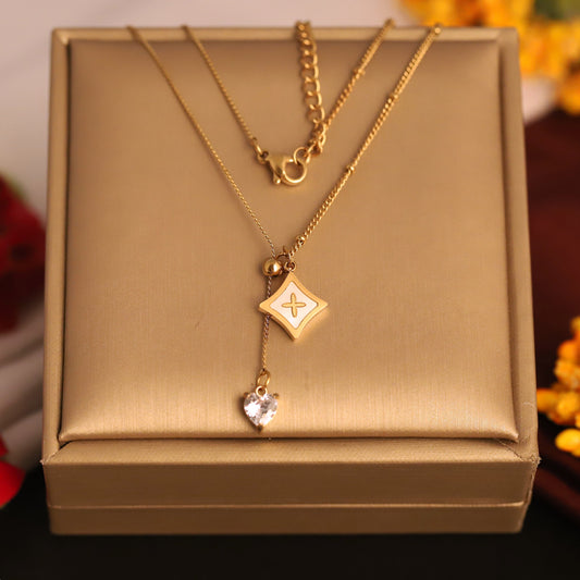 Elora Gold Plated Star Charm & Heart Crystal pendant chain
