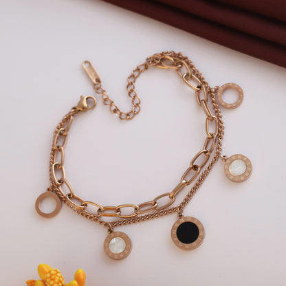 Elora Rose-Gold Dual Chain Geometric Charm Bracelet