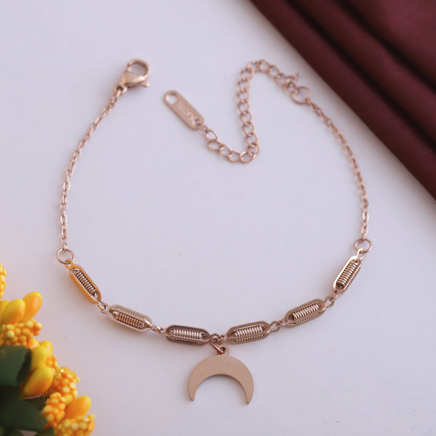Elora Rose Gold Crescent Moon Charm Bracelet