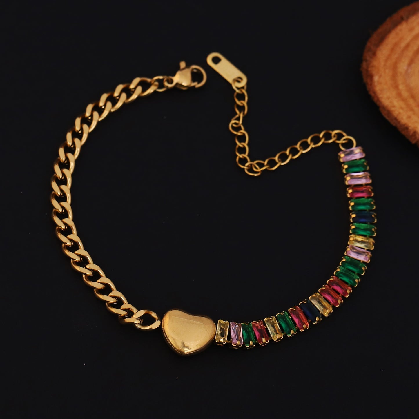 Elora Prism Heart Chain Bracelet – Rainbow Luxe Edition