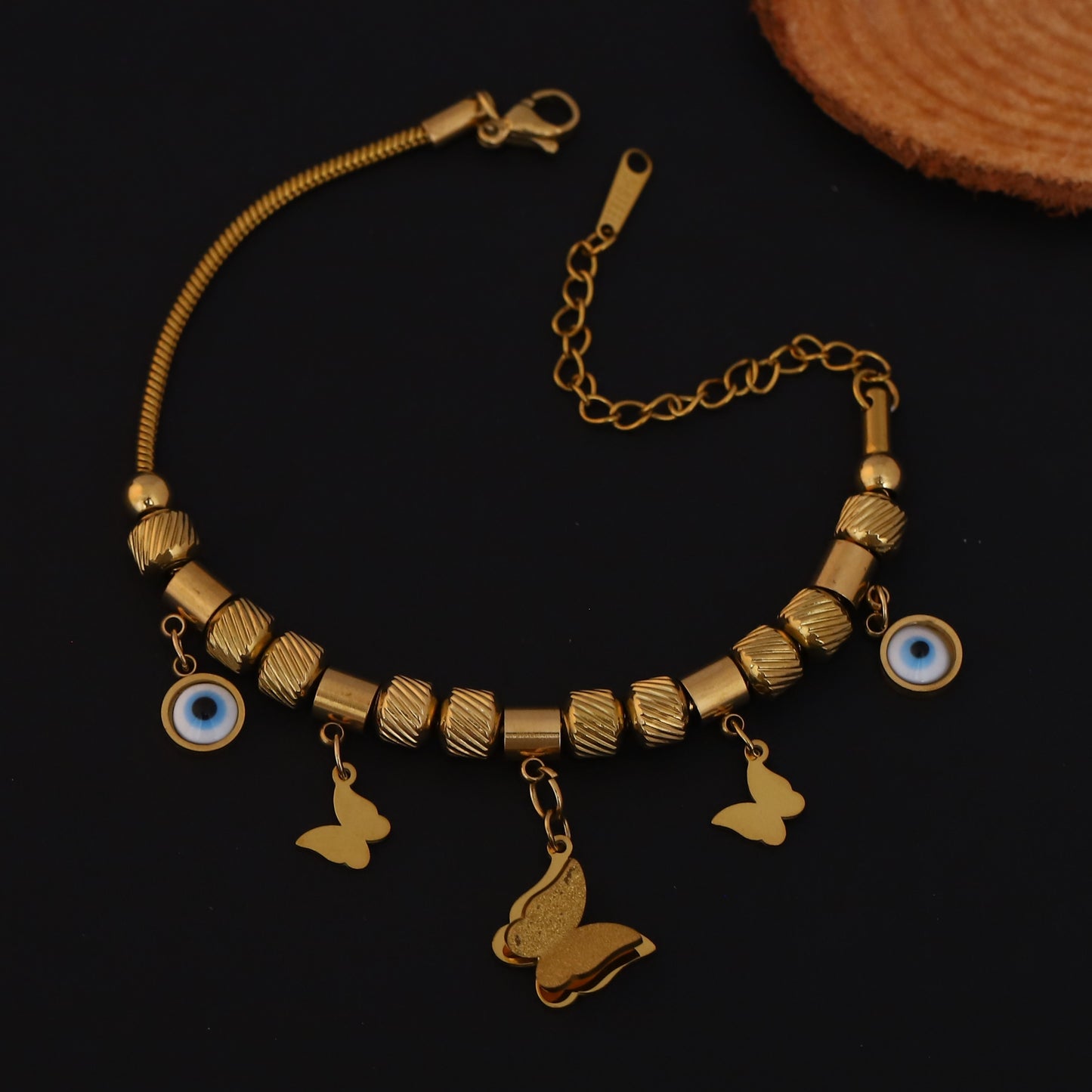Elora Gold Plated  Evil Eye & Butterfly Charm Bracelet
