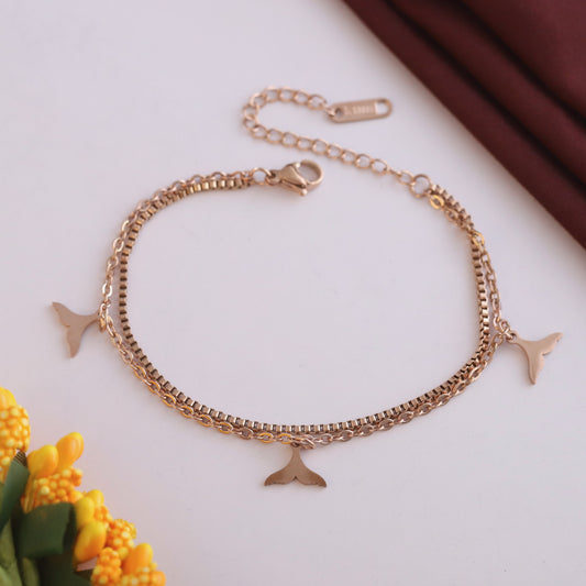 Elora Rose-Gold Whale Tail Double Chain Bracelets