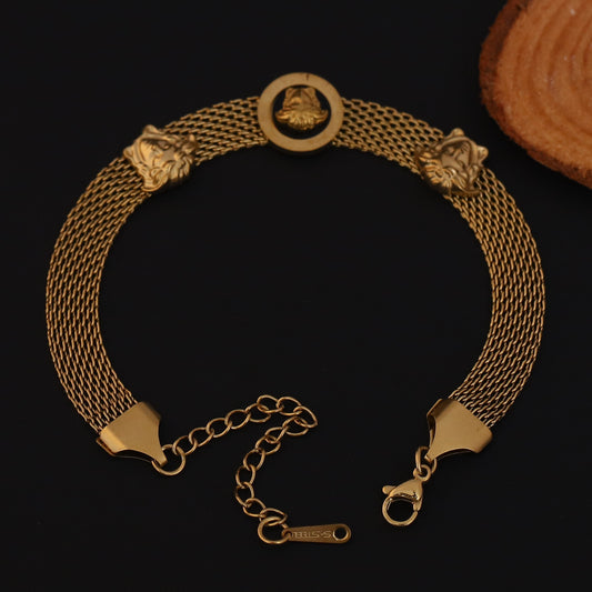 Elora Golden Multi-Strand Lion Head Bracelet