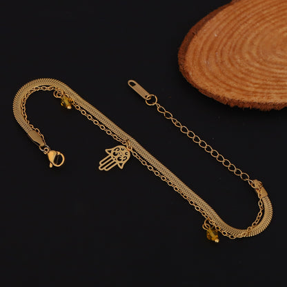 Elora Hamsa Harmony Dual Chain Bracelet – Gold Plated  Aura Edition