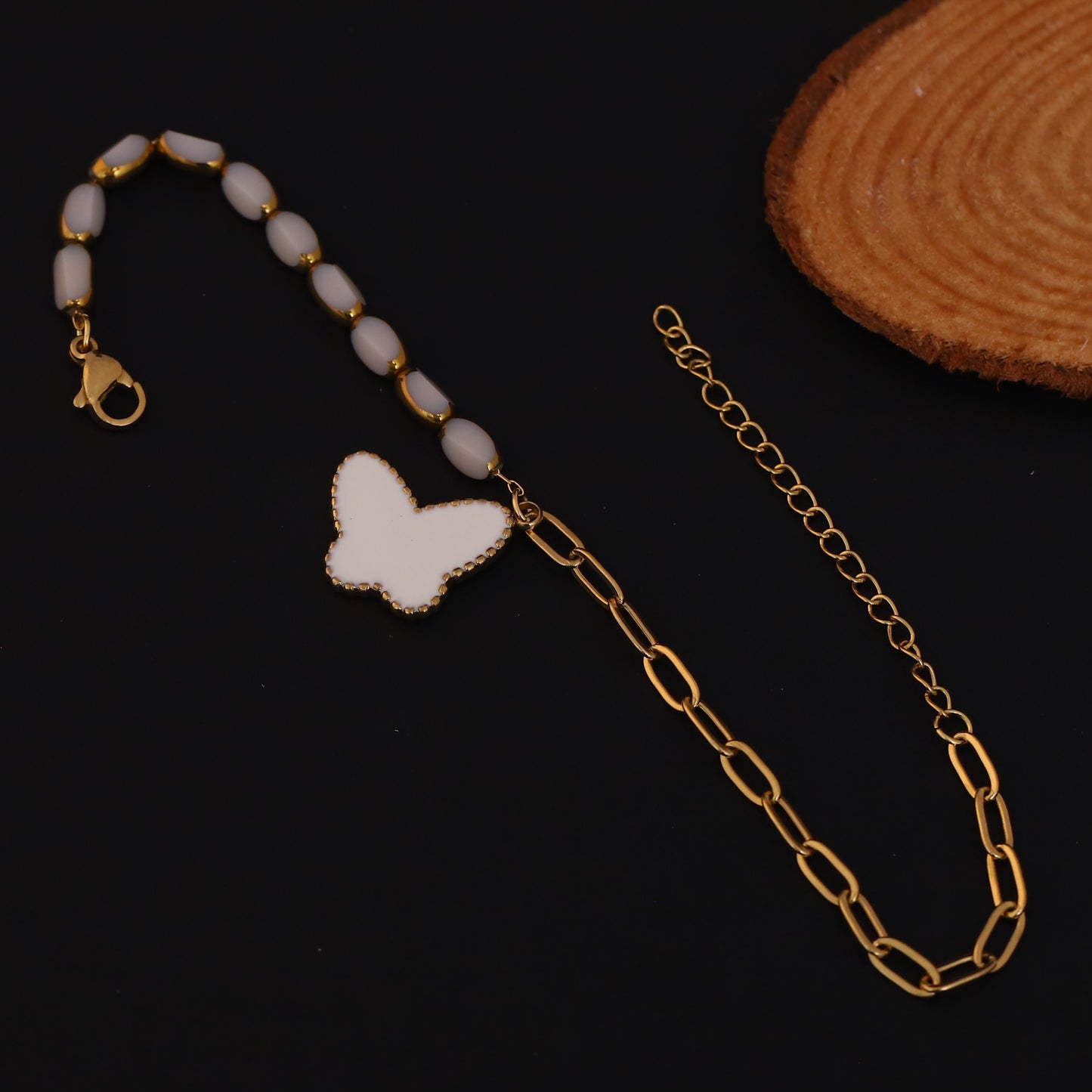 Elora Golden Dual Chain Bracelet with White Butterfly Charm