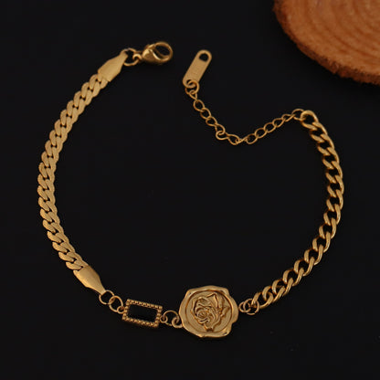 Elora Golden Rose Coin Bracelet with Geometric Accent