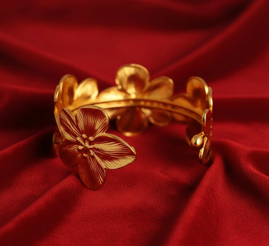 Elora Gold Plated beautifully crafted floral cuff bracelet