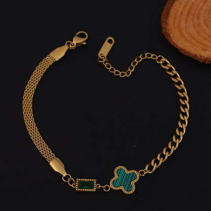 Elora Golden Dual Chain Bracelet with Green Charm Accents