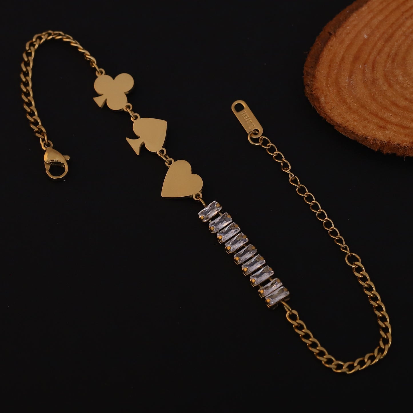 Elora Golden Card Suits & Crystal Charm Bracelet
