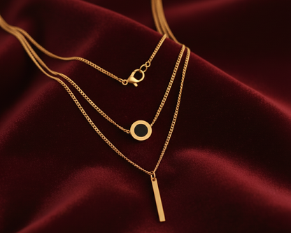 Elora Gold PlatedDual Layer Geometric Pendant Necklace
