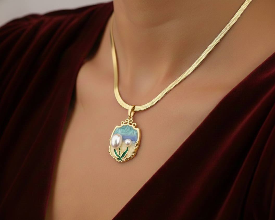 Elora Gold Plated Aurora Pearl Bloom Pendant - Necklace