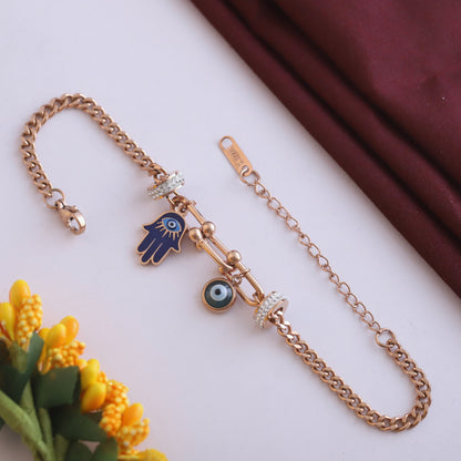 Elora Rose Gold Hamsa & Evil Eye Charm Bracelet