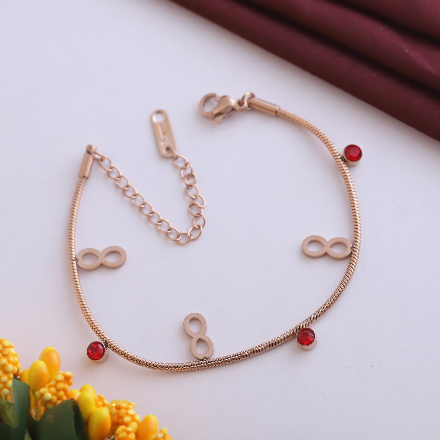 Elora Rose Gold Infinity & Crystal Charm Bracelet