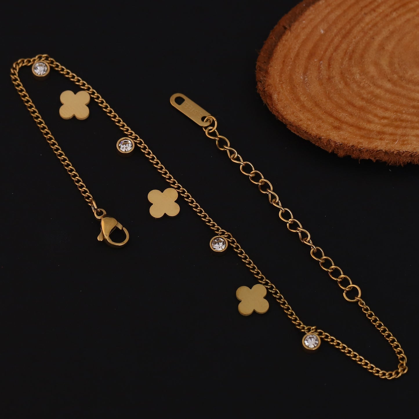 Elora Clover Charm Gold-Plated Bracelet with Crystal Accents