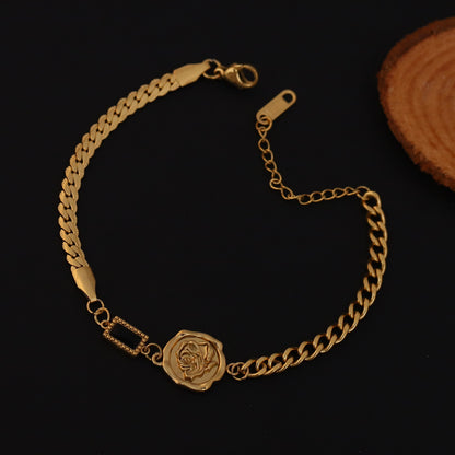 Elora Golden Rose Coin Bracelet with Geometric Accent