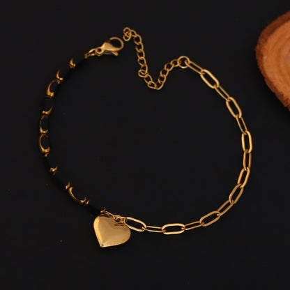 Elora Golden Heart Charm Dual Chain Bracelet
