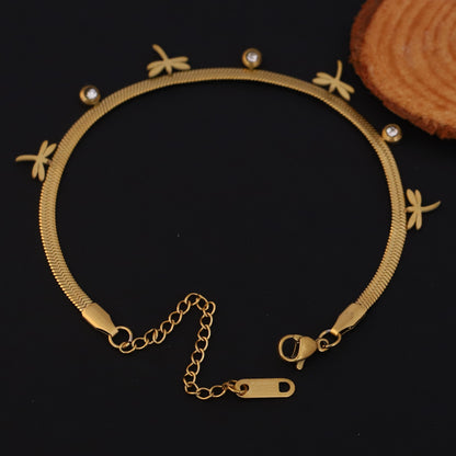Elora Golden Dragonfly Charm Bracelet with Crystal Accents
