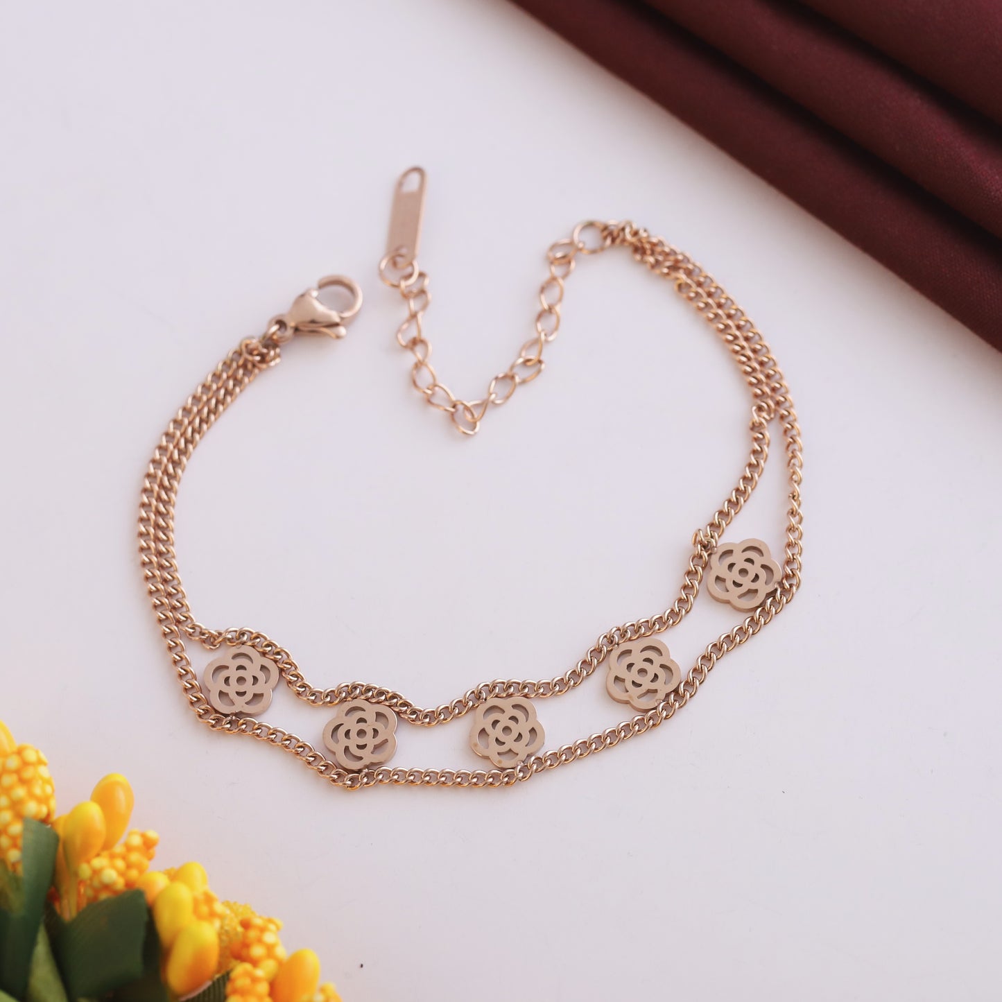 Elora Rose Gold Floral Charm Bracelet