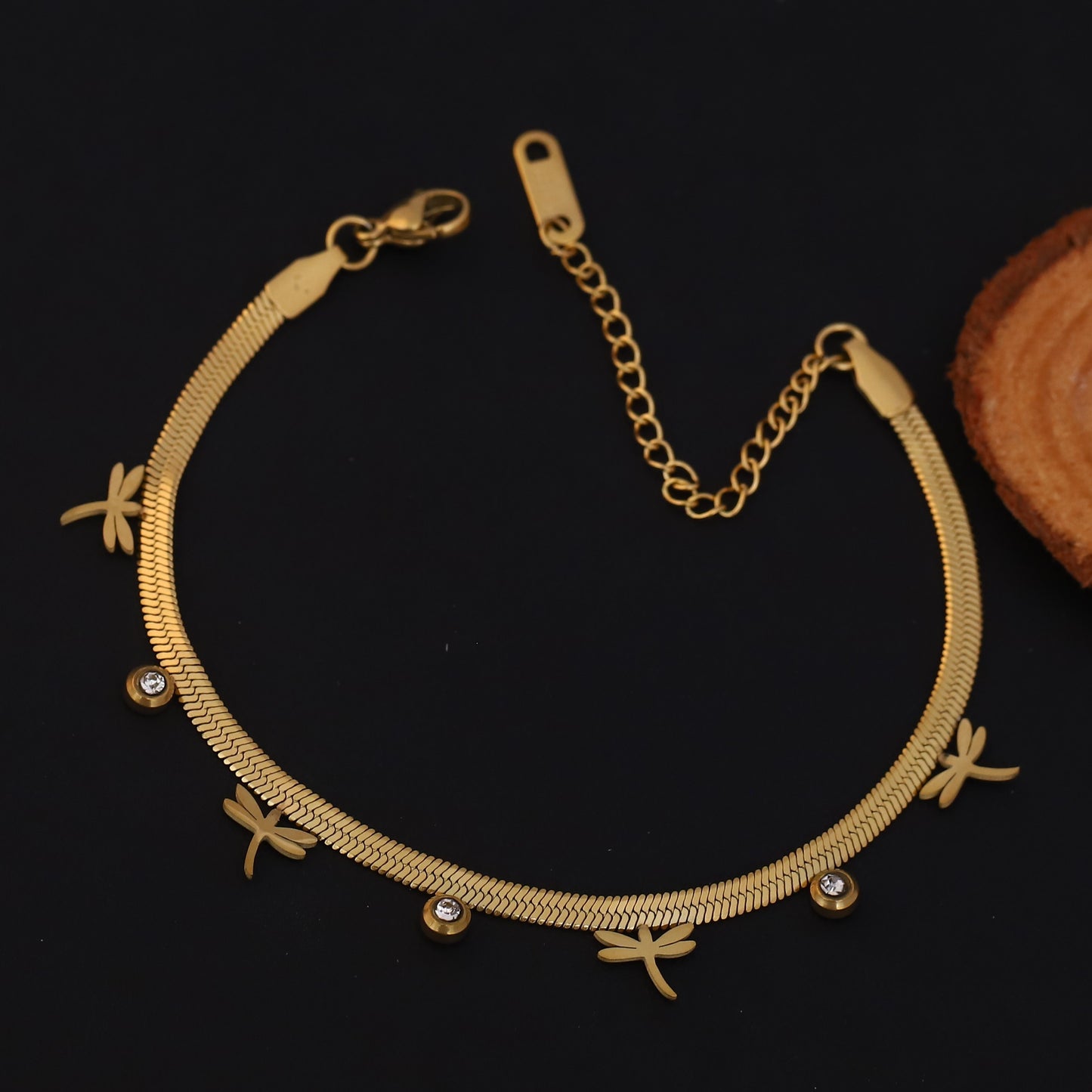 Elora Golden Dragonfly Charm Bracelet with Crystal Accents