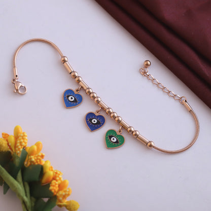Elora Rose Gold Evil Eye Heart Charm Bracelet