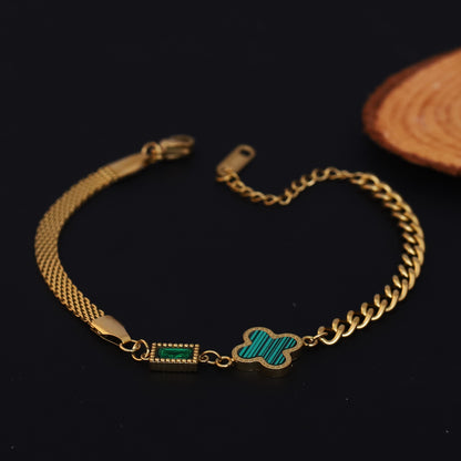 Elora Golden Dual Chain Bracelet with Green Charm Accents