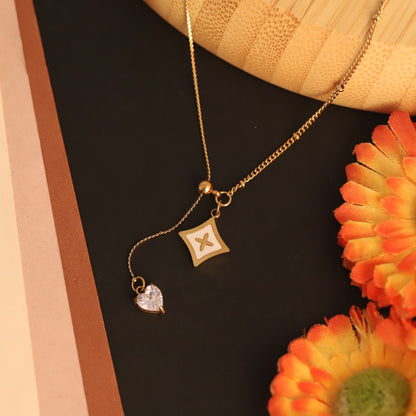Elora Gold Plated Star Charm & Heart Crystal pendant chain