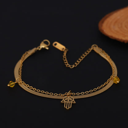 Elora Hamsa Harmony Dual Chain Bracelet – Gold Plated  Aura Edition
