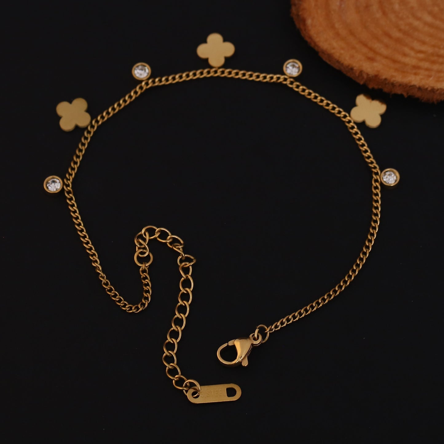 Elora Clover Charm Gold-Plated Bracelet with Crystal Accents