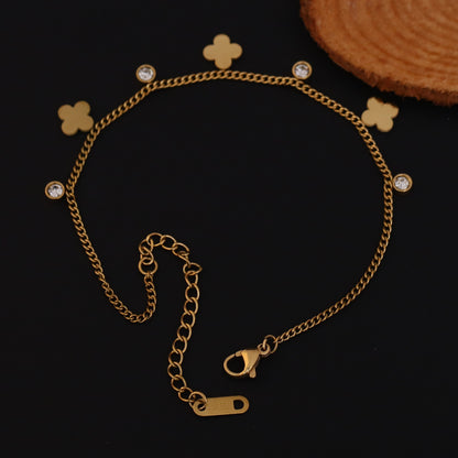 Elora Clover Charm Gold-Plated Bracelet with Crystal Accents