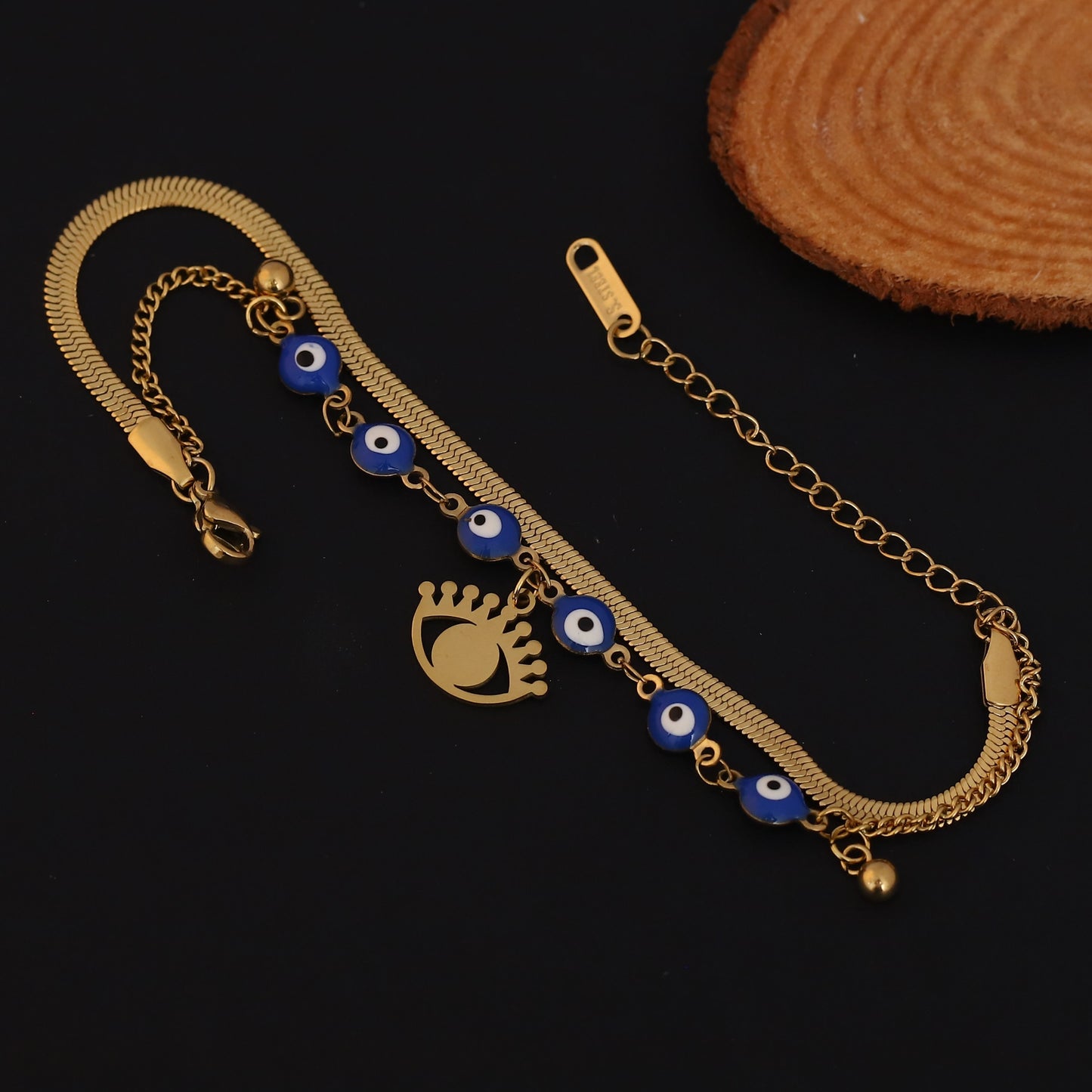 Elora Nazar Charm Dual Chain Bracelet – Royal Blue Protection Edition