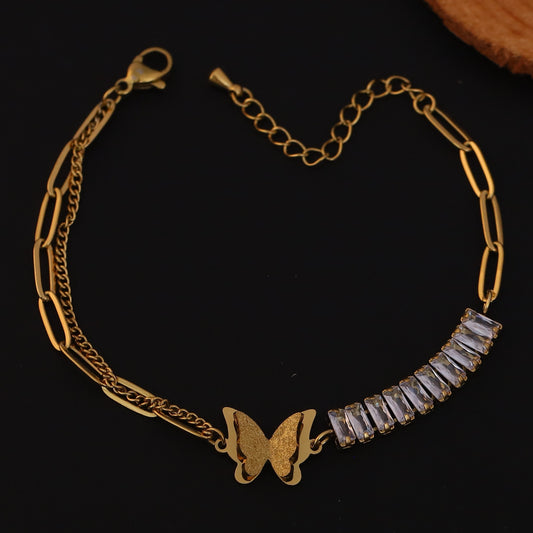 Elora Golden Butterfly Charm Bracelet with Crystal Accents