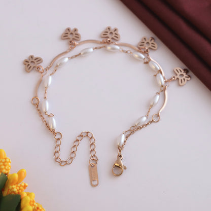 Elora Rose-Gold Butterfly Charm & Pearl Bead Bracelet