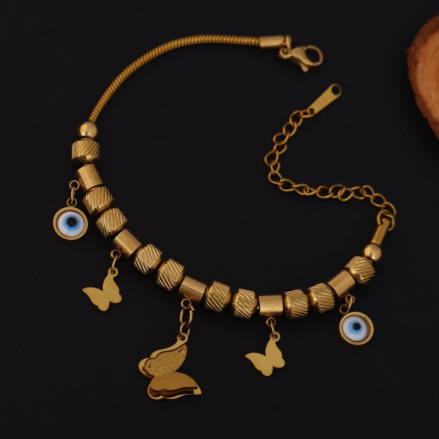 Elora Gold Plated  Evil Eye & Butterfly Charm Bracelet