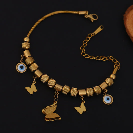 Elora Gold Plated  Evil Eye & Butterfly Charm Bracelet