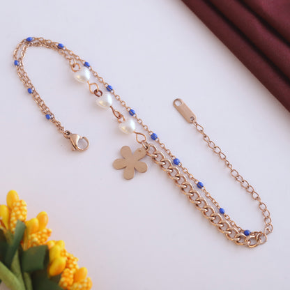 Elora Rose Gold Pearl & Clover Charm Bracelet