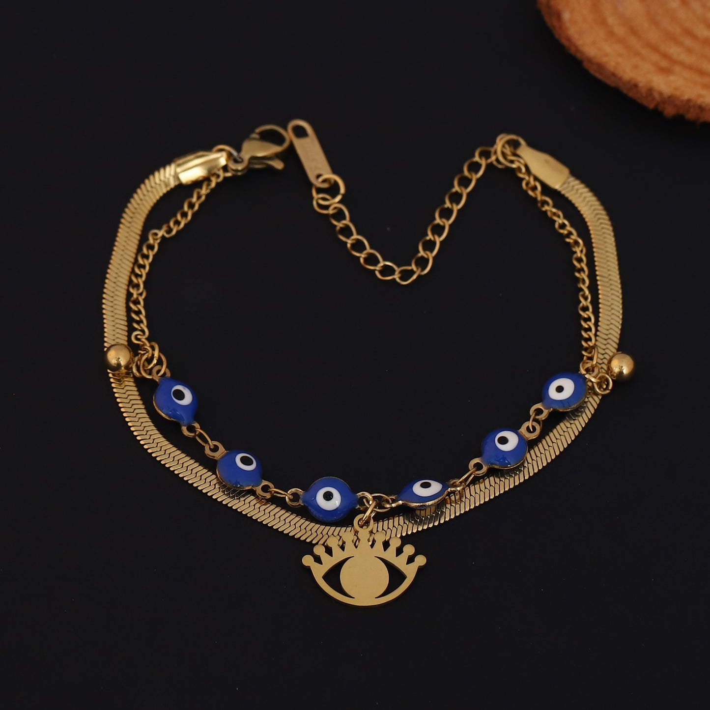 Elora Nazar Charm Dual Chain Bracelet – Royal Blue Protection Edition