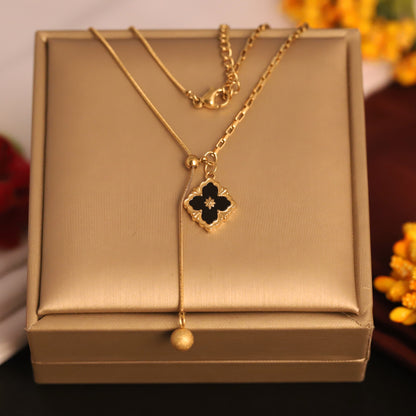 Elora Gold Plated Black Clover Pendant chain
